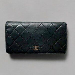 Chanel Quilted Lambskin Black Long Wallet
